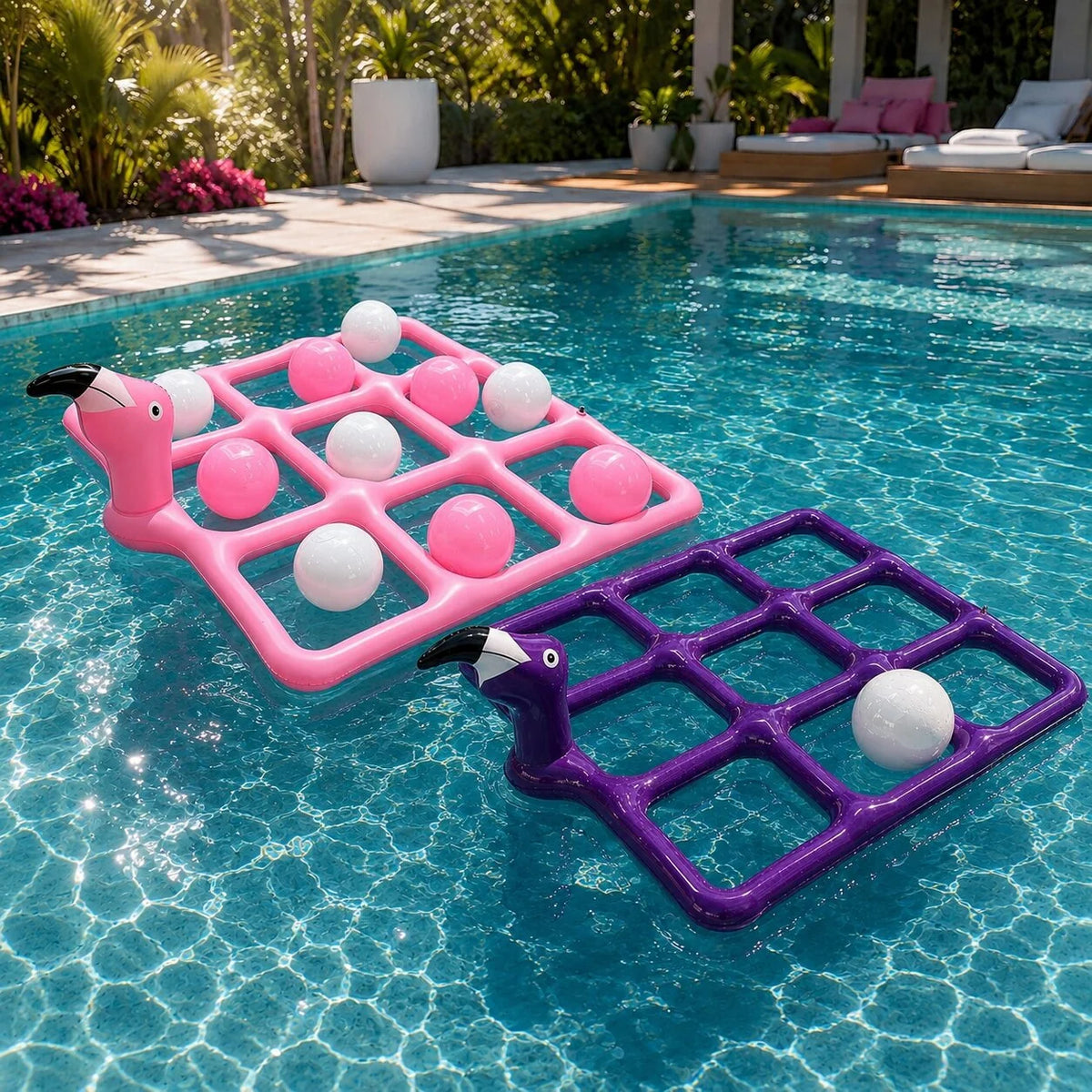 Flamingo badmadrass med poolspel