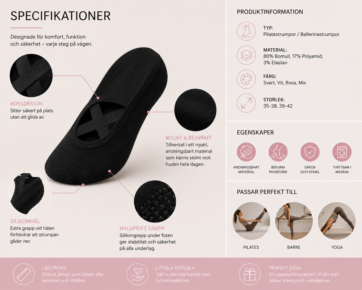 Pilates Grip Halkfria Strumpor för Yoga och Träning