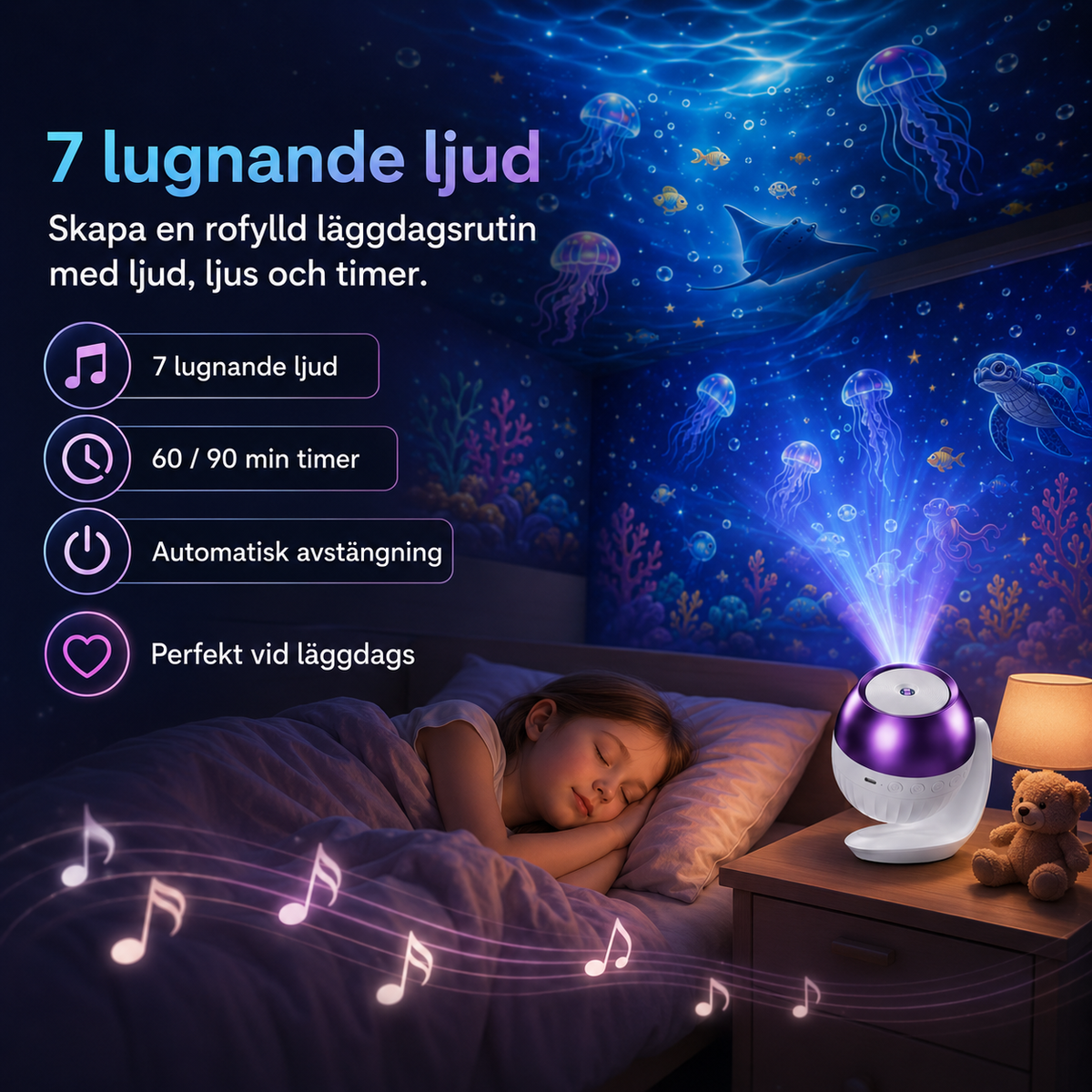 OceanDream Havsprojektor med Roterande LED-Ljus för Hem och Avkoppling