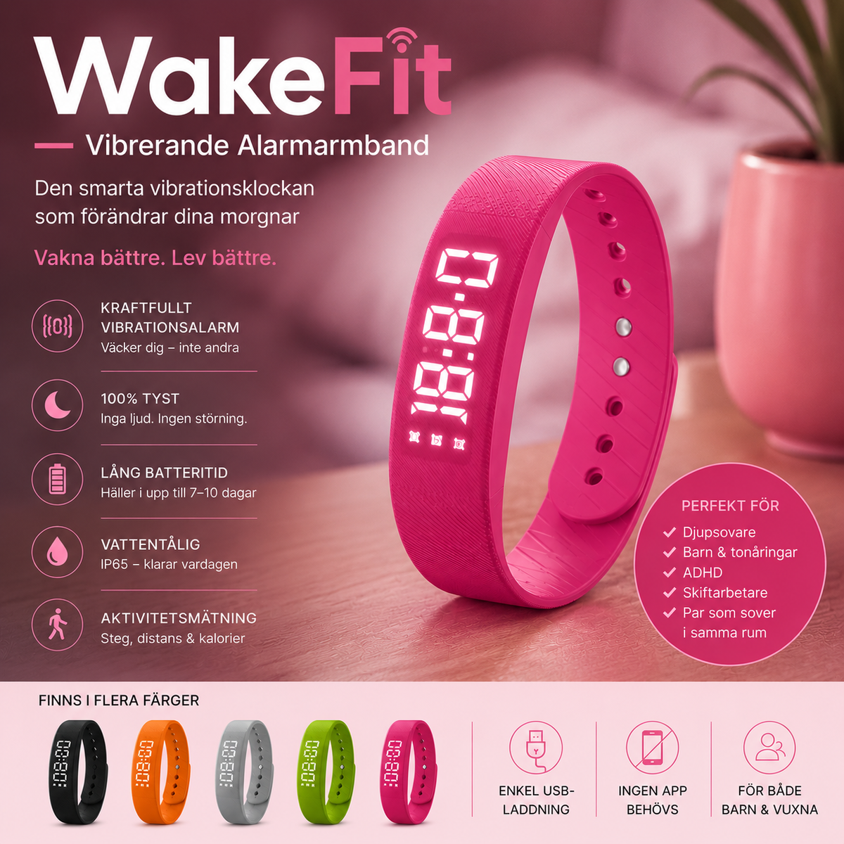 Vibrerande Alarmarmband för Tyst Uppvaknande