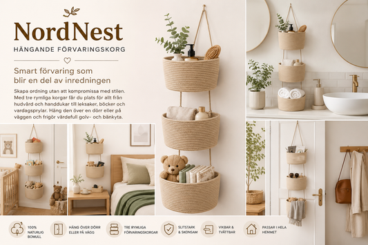 NordNest Hängande Förvaringskorg för Heminredning och Organisering