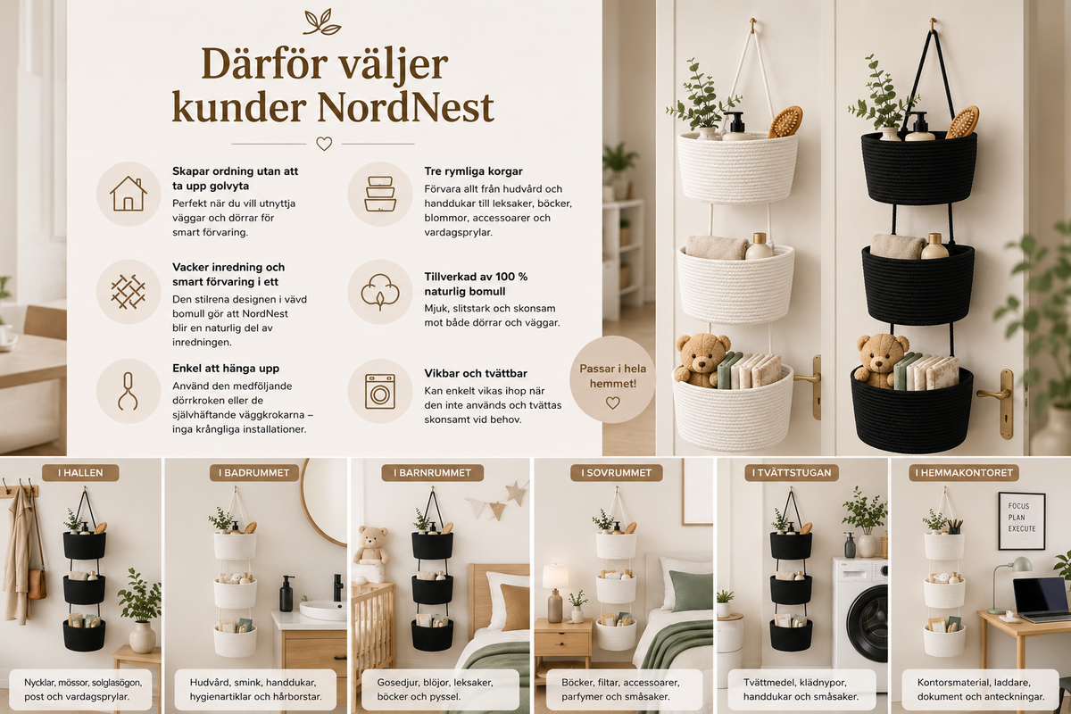 NordNest Hängande Förvaringskorg för Heminredning och Organisering