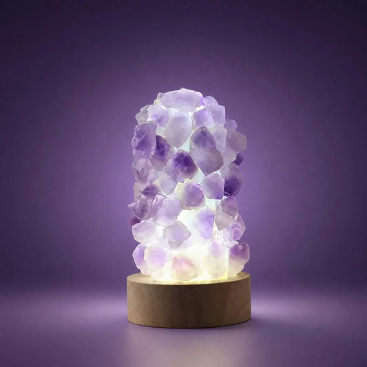 Ametist nattlampa med LED-belysning