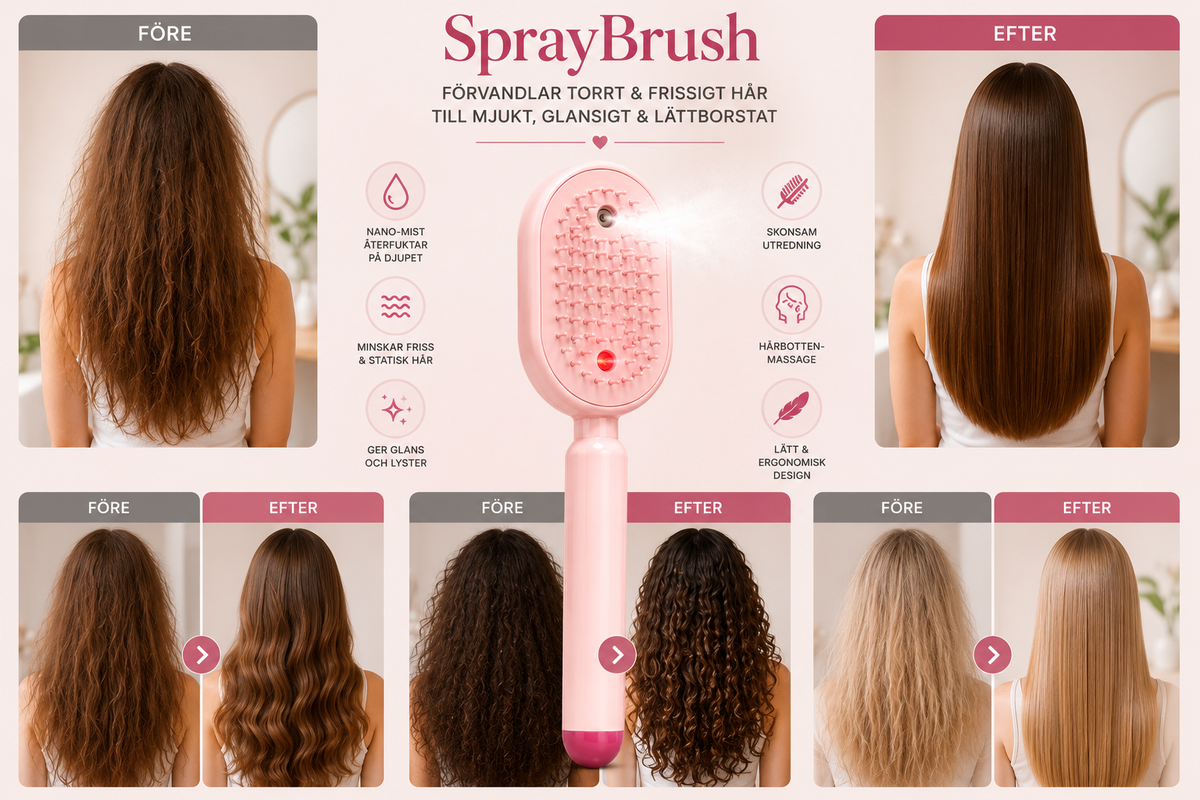 SprayBrush Elektrisk Sprayborste med Nano-Mist för Mjukare och Glansigare Hår