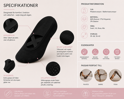 Pilates Grip Halkfria Strumpor för Yoga och Träning
