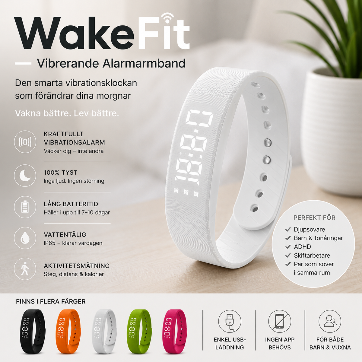 Vibrerande Alarmarmband för Tyst Uppvaknande